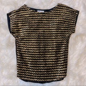 Vintage 80s Gold Sequin Black Shirt